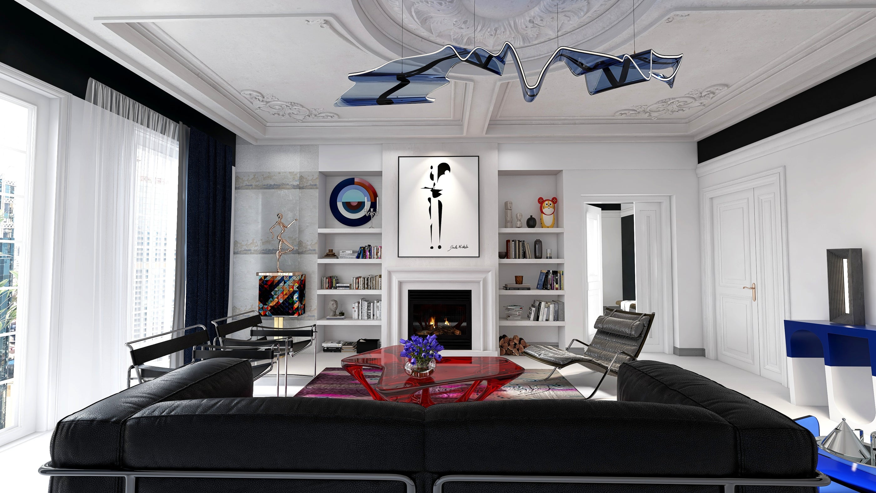 Black and White abstract art in a modern interior design