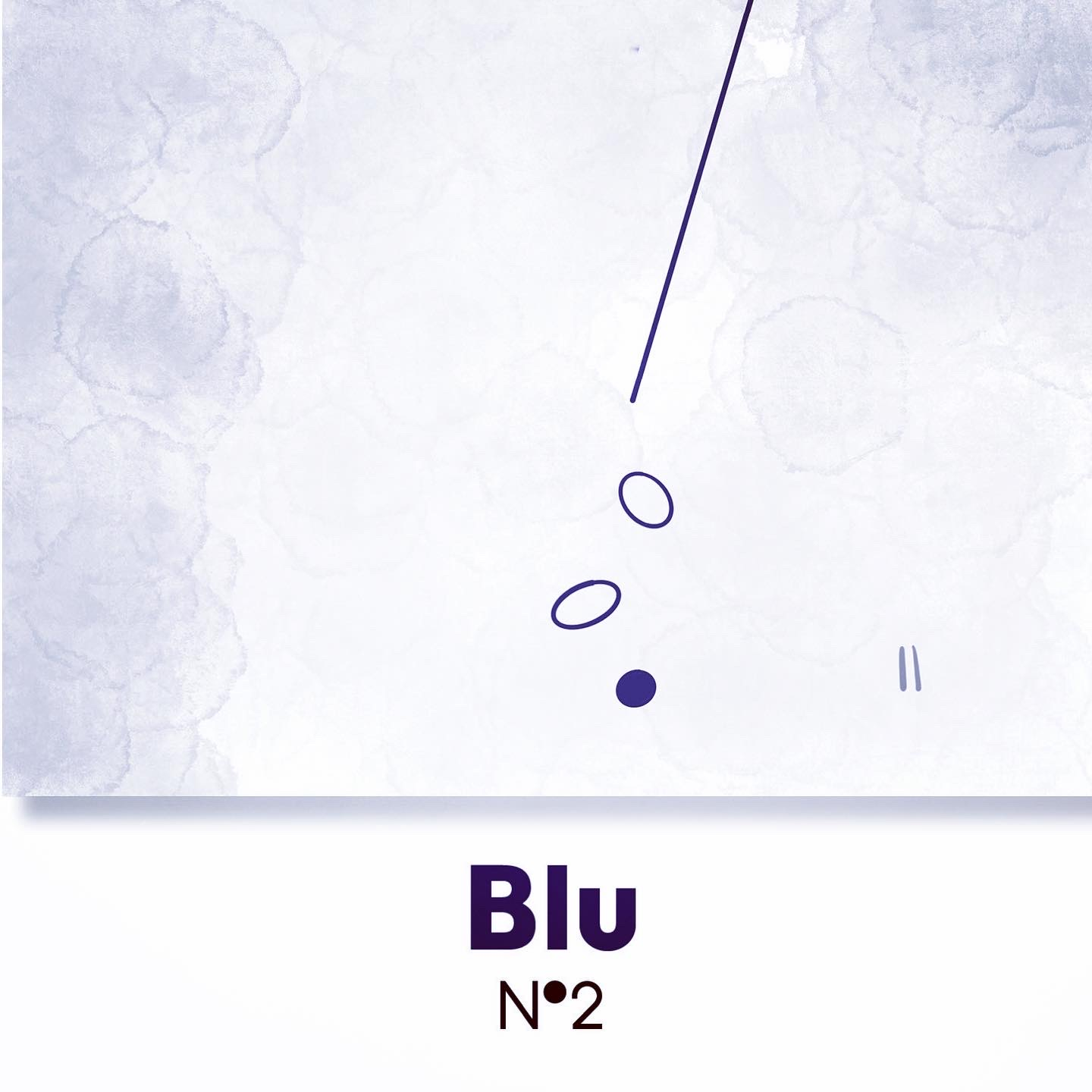 The image features the word "Blu" in bold, dark blue text on a white background. Below "Blu," the text "Nº S" is written in a smaller, more delicate font. At the bottom right corner, there is a stylized logo of an artist named Michele.