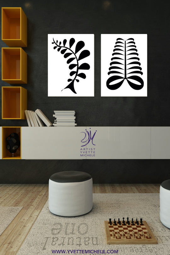 Adinkra African Symbol - AYA - Fern -  Black & White large canvas wall art - House of Yvette Michele 