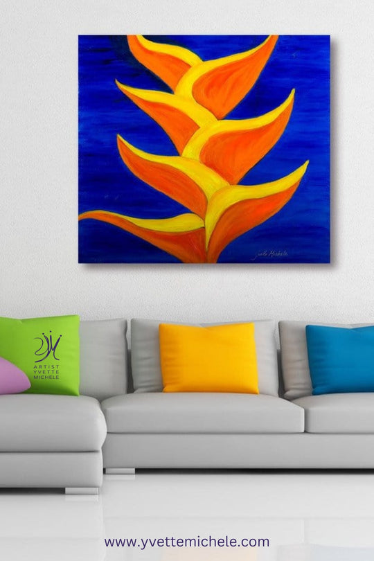 Le Fleur The Exotics "Heliconia's Blues - 40" x 40" Large Original Oil Painting