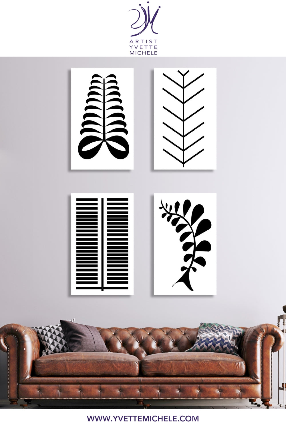 Adinkra African Symbol - AYA - Fern -  Black & White large canvas wall art - House of Yvette Michele 