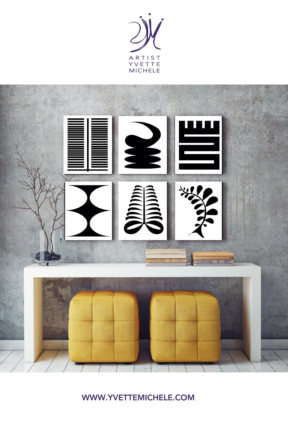 Adinkra African Symbol - AYA - Fern -  Black & White large canvas wall art - House of Yvette Michele 