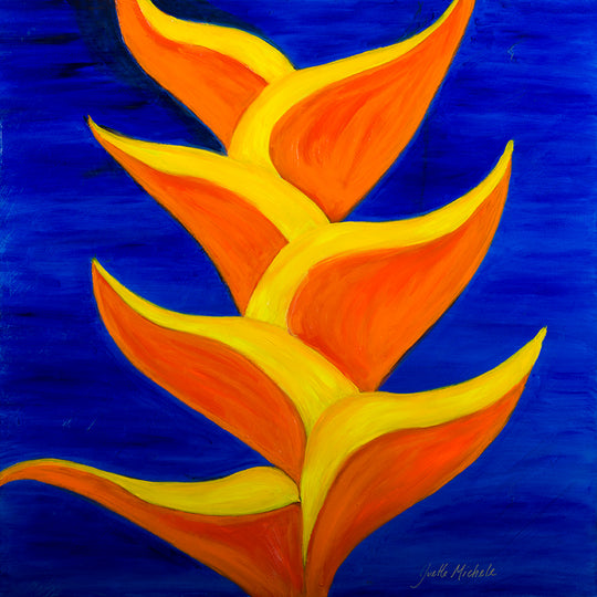 Le Fleur The Exotics "Heliconia's Blues - 40" x 40" Large Original Oil Painting