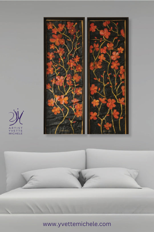 Sculptured Canvas - Night Dreams Large original  botanical oil paintings 17" x 50"